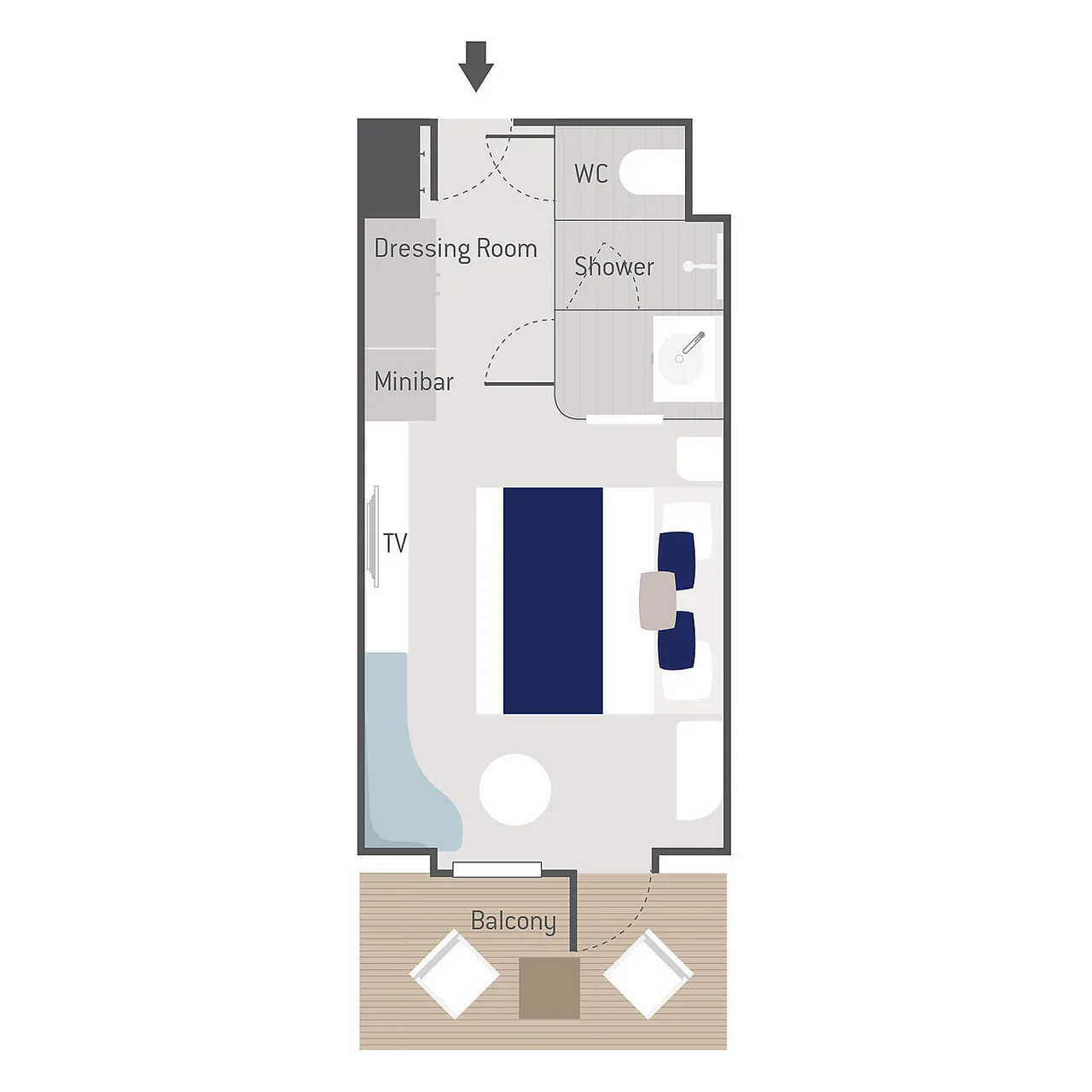 Lower deck balcony stateroom