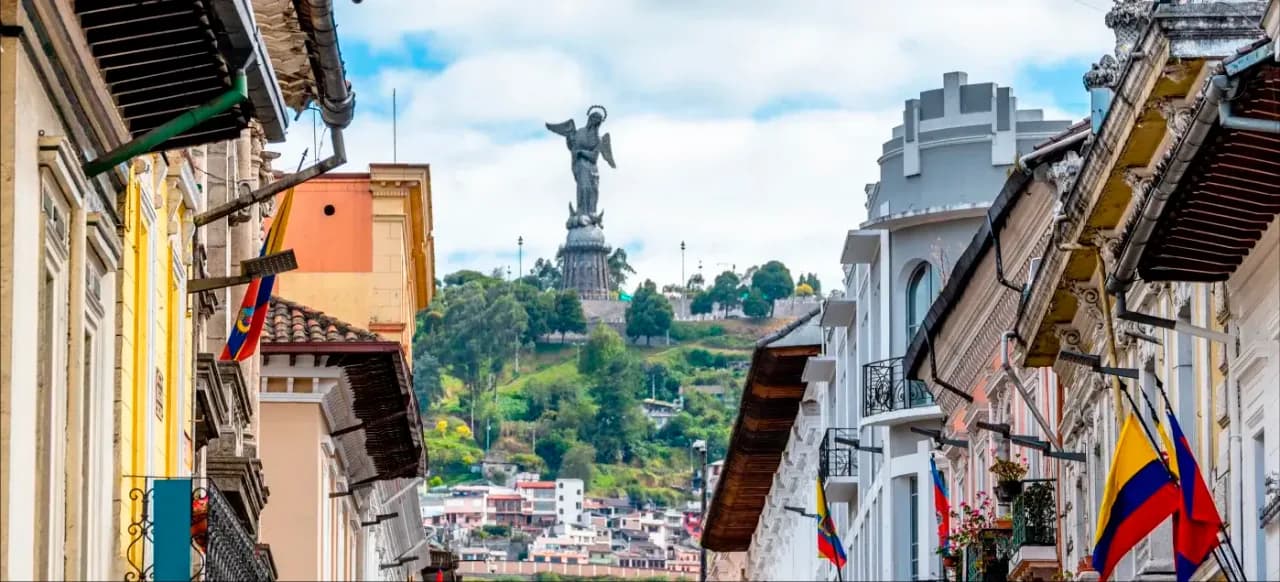 A view of the Basilica in Quito, located in the Historic Center of the city.