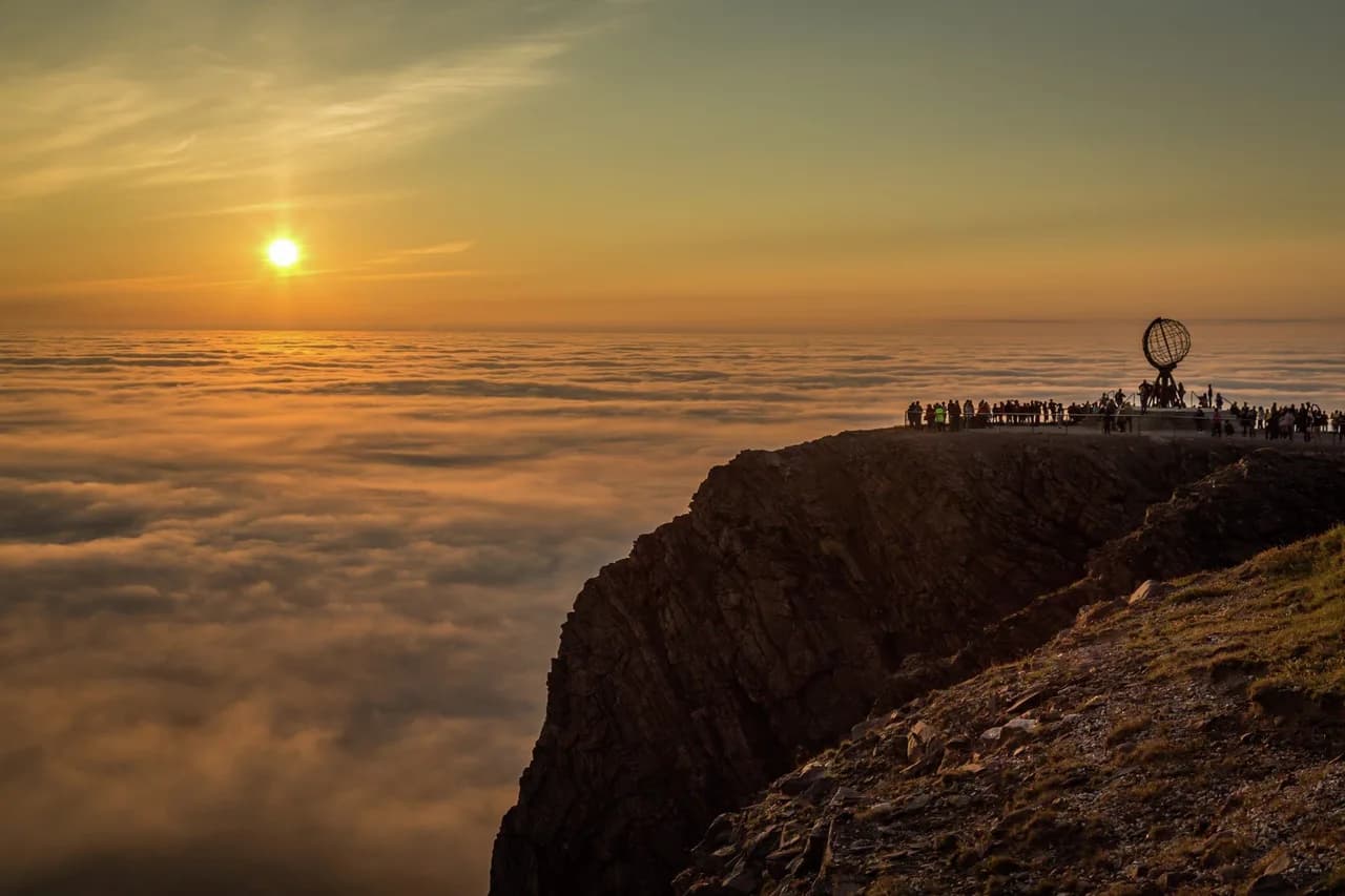 The North Cape at sunset, the northernmost point of Europe