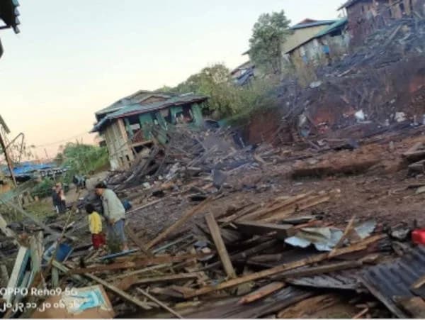 After a Sunday airstrike, Myo Thit village in North Shan States