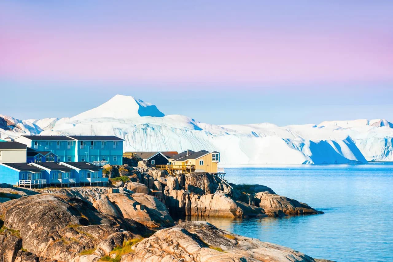 Stunning landscape of Ilulissat in western Greenland, located along the shores of the Atlantic Ocean.