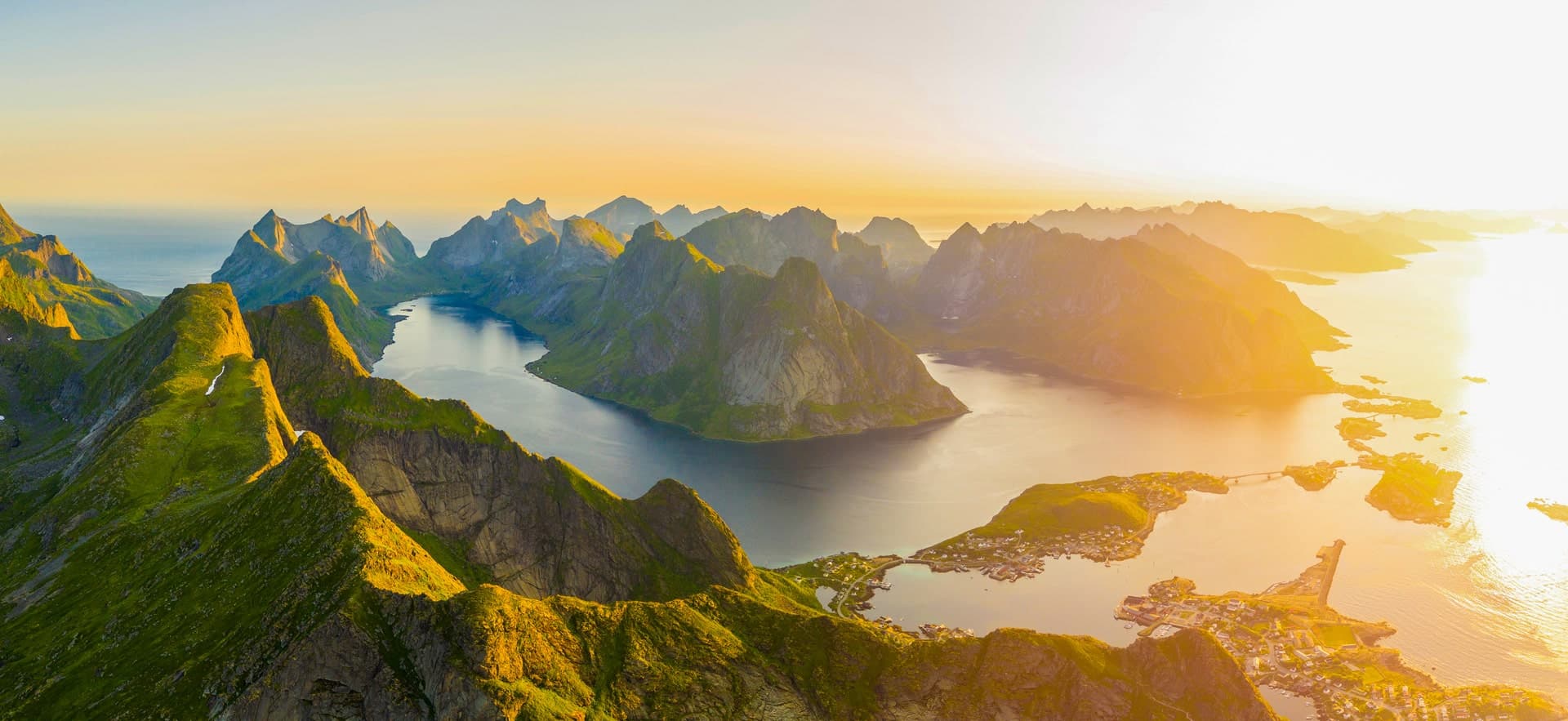 The Midnight Sun shines over Reine in the Lofoten Islands
