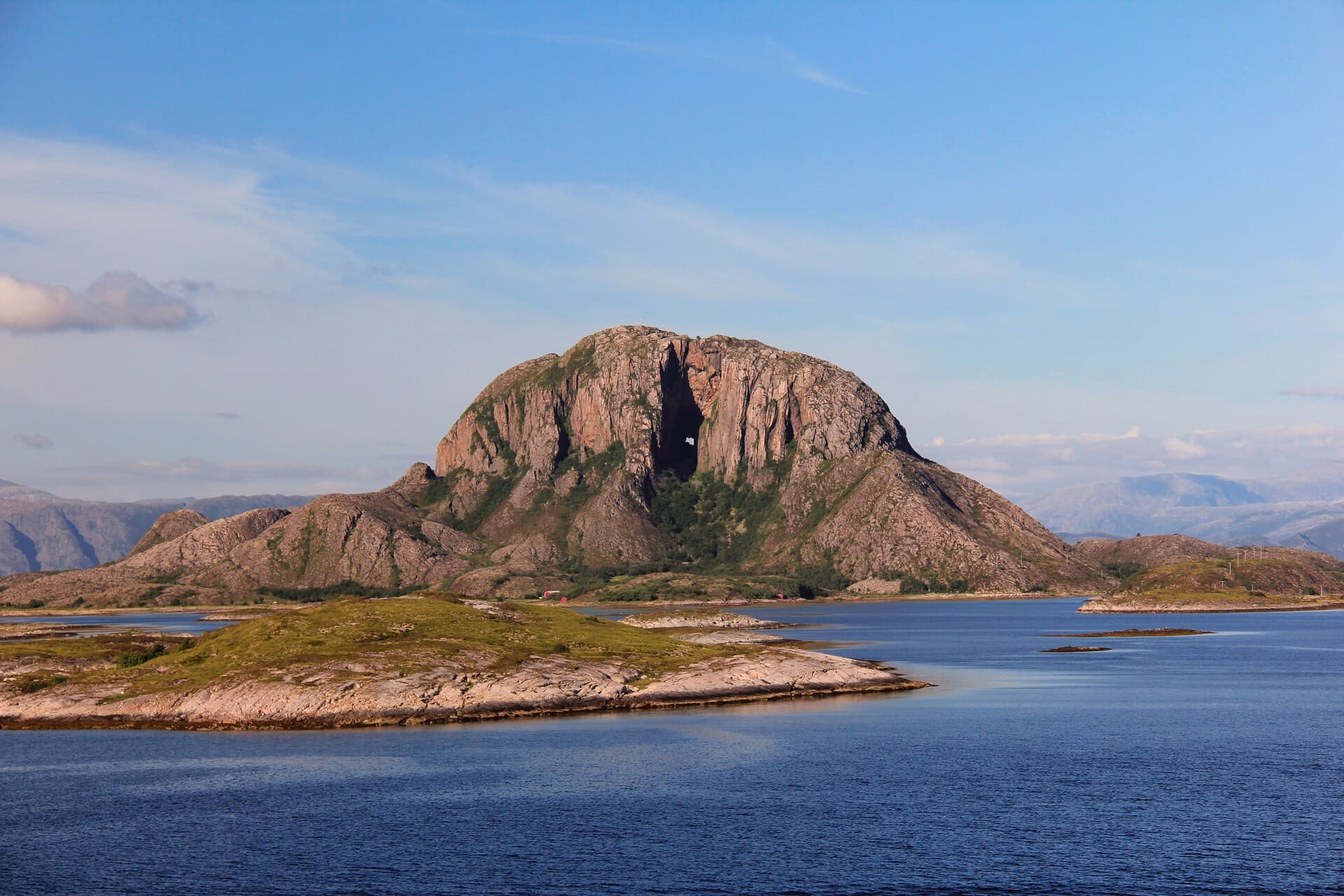 Torghatten mountain in Brønnøysund is the place of many Norse myths