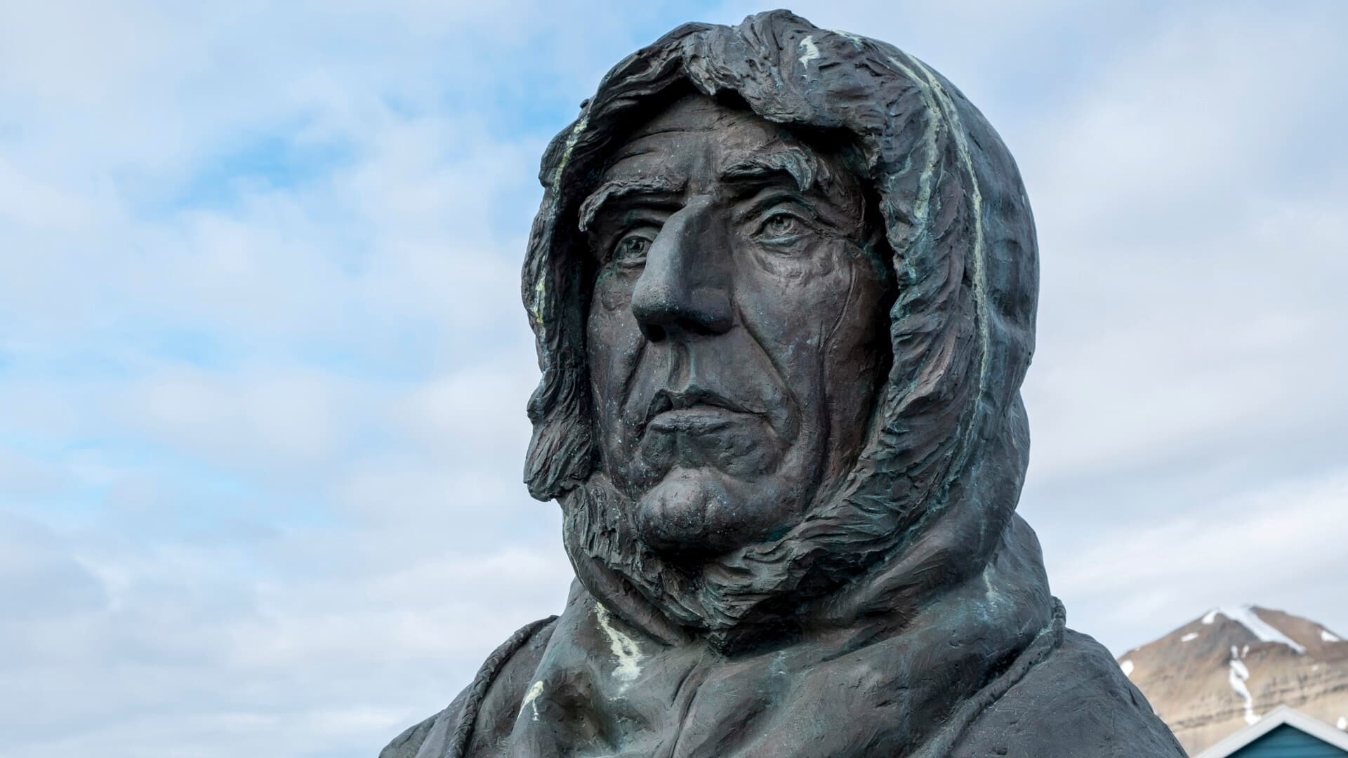 The bust of Roald Amundsen in Ny-Ålesund, Svalbard